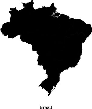 A simple black map vector of Brazil, a country in South America, Brazil map vector, National map of Brazil, Illustration vector of Brazil Map. Brazil map simple flat vector.