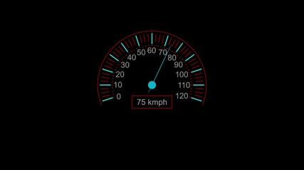 Digital speedometer animation with a needle. Colorful digital dashboard on a black background - Powered by Adobe
