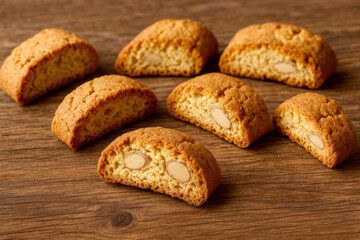 Fototapeta premium Delicious Almond Cantuccini Cookies on a Rustic Wooden Table.