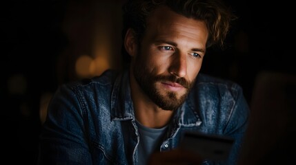 Obraz premium Serious man checking credit card balance with intense focus