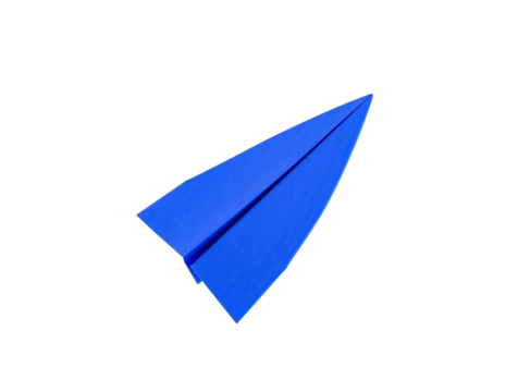 Blue paper airplane isolated on transparent background