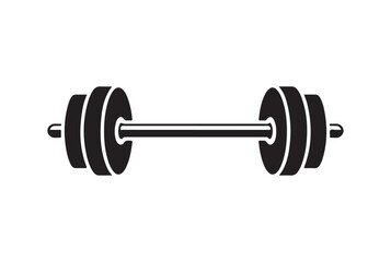 Black silhouette of a barbell with weight plates isolated on white background