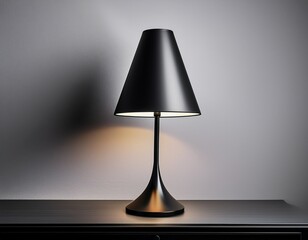 sleek black table lamp with a conical shade and a slender slightly flared base the lamp features a simple elegant design
