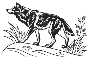 coloring page line art the wolf black vector