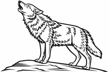 coloring page line art the wolf black vector