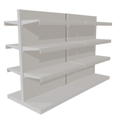 Supermarket gondola retail shelves for product display. Empty shelves for marketing trade product placement