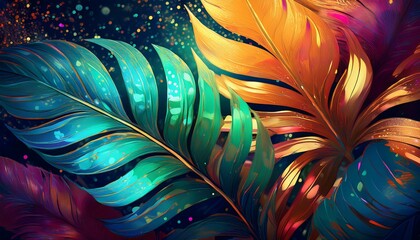 vibrant tropical leaves with sparkling glitter perfect for summer designs