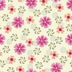 Scandinavian flowers vector seamless pattern. Floral surface design of blush pink scandi flowers and polka dots