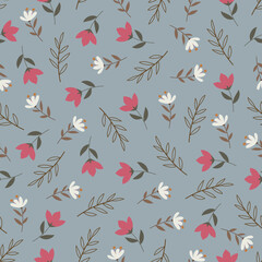 Scandinavian flowers vector seamless pattern. Floral surface design of pink white scandi flowers