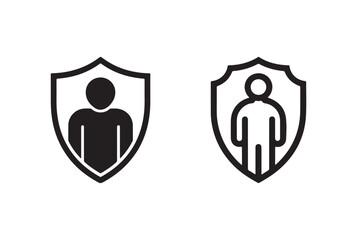 Two shield icons with human silhouette inside isolated on white background