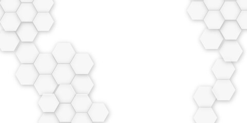 Abstract white hexagon vector wallpaper with hexagon grid realistic geometric mesh cells texture minimal futuristic medical concept hexagon on transparent background. 