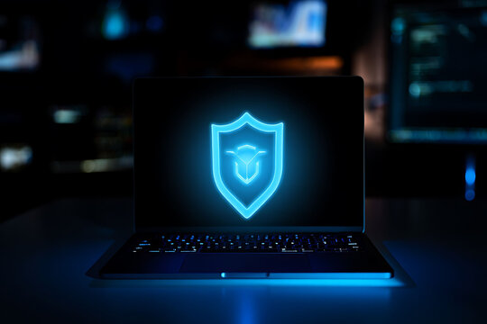 Laptop with blue background displaying social network