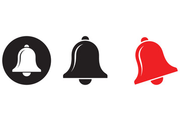 Three notification bell icons in black and red isolated on white background