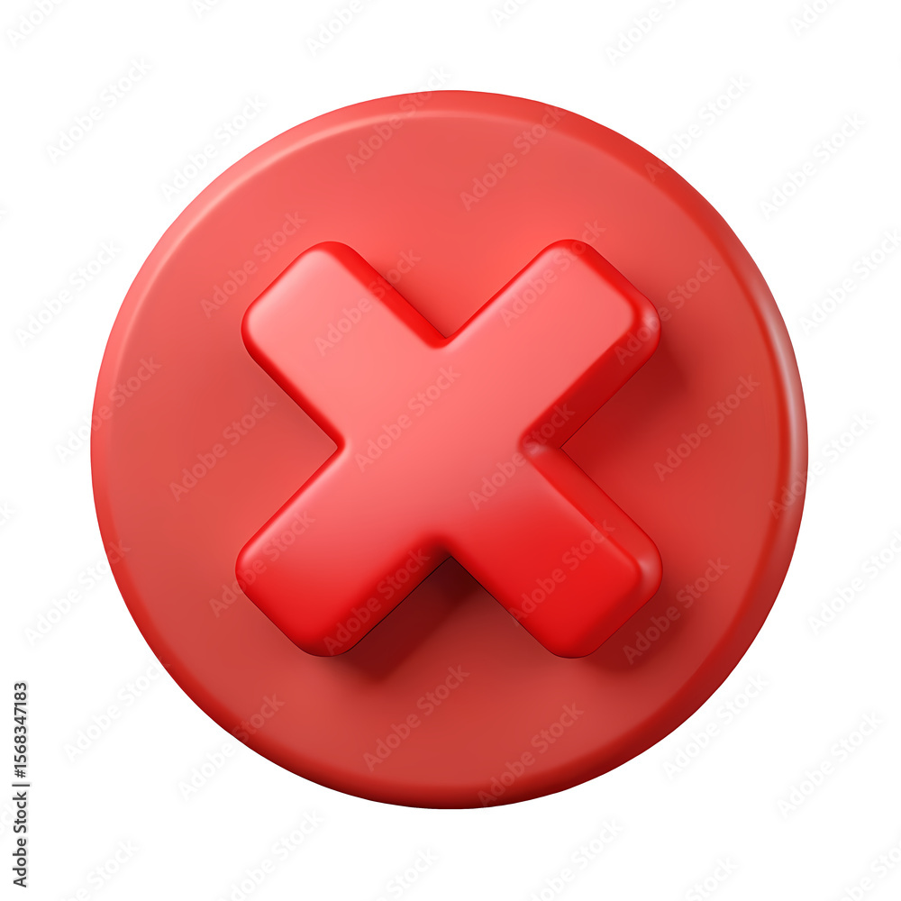 Poster 3d red cross mark icon on transparent background symbolizing rejection cancellation and error with m