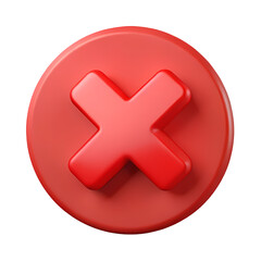 Obraz premium 3D Red Cross Mark Icon on Transparent Background Symbolizing Rejection Cancellation and Error with Modern Design