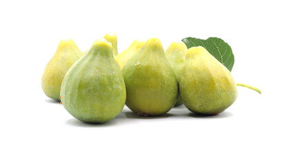 close-up of a group of green figs on a white background