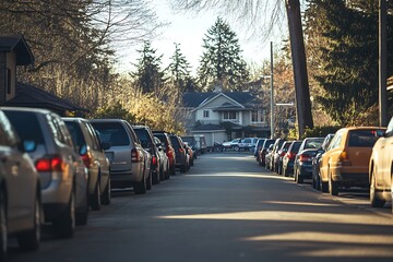 Obraz premium line of cars on the road