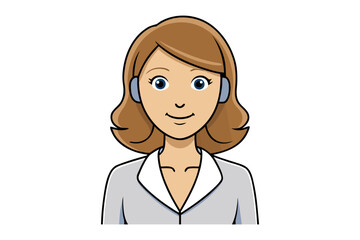 Fototapeta premium Smiling Support: A friendly woman, rendered in a vibrant illustration, embodies helpful customer service with headphones, ready to assist and guide.