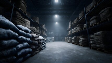 Fototapeta premium Moody storage warehouse filled with seasonal inventory