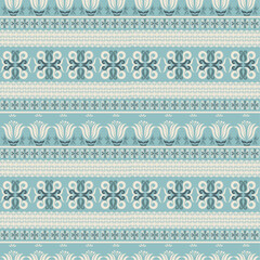 Seamless vintage floral stripe pattern in soft teal, ideal for textile and fabric design