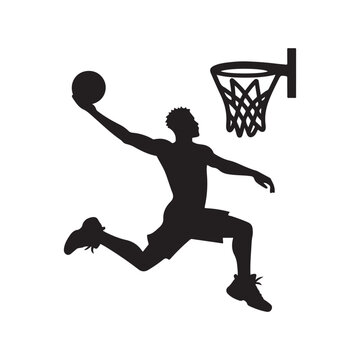 black silhouette basketball player dunking clip art preview