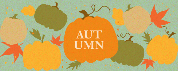 Fall season horizontal background with bright abstract autumn leaves. Autumn modern art minimalist style design template for sales, horizontal poster, header, cover, social media, fashion ads, decor.