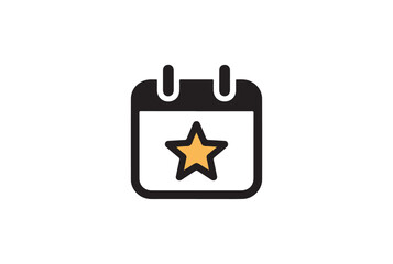 Calendar icon with a star marking a special date isolated on white background