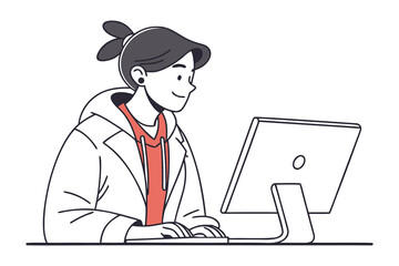 Tech Savvy: A sleek and stylish illustration of a person deeply engaged with their computer, exuding an aura of focus and skill, capturing the essence of modern digital life.