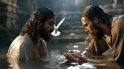 Christs immersion in Jordan: baptism by John, divine event, Holy Spirit dove, Gods proclamation, spiritual significance, sacred voice, mission revealed, Sons purpose, heavenly presence.