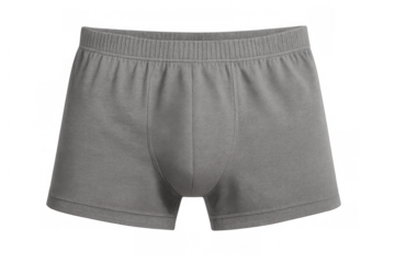 Grey boxer shorts lying flat, revealing minimalist design and soft fabric texture on clean white surface
