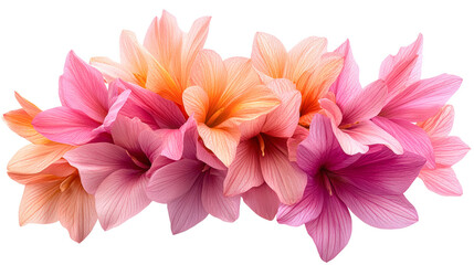 A vibrant arrangement of pink and peach flowers exhibits natural beauty isolated on transparency PNG background, ideal for use in floral design projects, seasonal marketing
