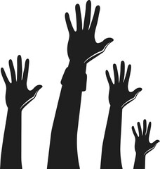 Obraz premium Vector art of several raised hands in silhouette isolated on white background