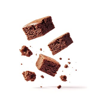 chocolate pieces on white background