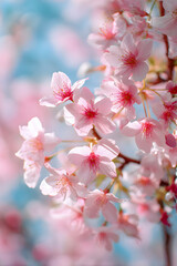 Obraz premium Delicate Pink Cherry Blossoms Against a Blue Sky