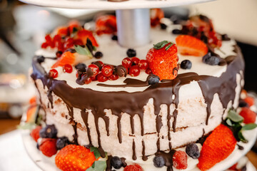 Wedding Cake with Chocolate and Strawberries
