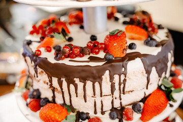 Wedding Cake with Chocolate and Strawberries