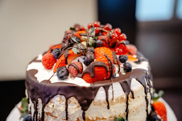 Wedding Cake with Chocolate and Strawberries