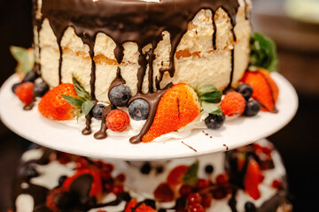 Wedding Cake with Chocolate and Strawberries