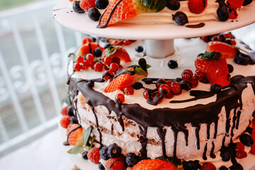 Wedding Cake with Chocolate and Strawberries