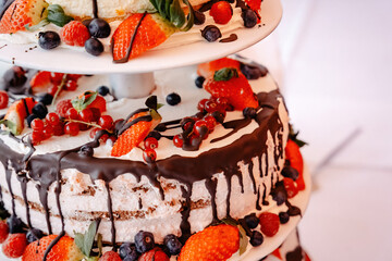 Wedding Cake with Chocolate and Strawberries