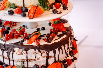 Wedding Cake with Chocolate and Strawberries
