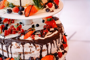 Wedding Cake with Chocolate and Strawberries