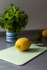 lemon and mint on the table ready for the limonade. summer drinks products