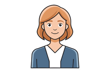 Fototapeta premium Cartoon of a Woman: A cute female character is depicted in a clean, minimal flat style. The lady appears friendly with warm, inviting eyes and a gentle expression. 