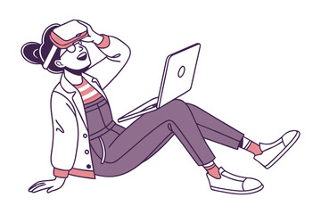 Immersive Digital Experience: A digitally drawn illustration shows a woman fully immersed in a virtual reality experience, highlighting the fusion of technology and lifestyle.