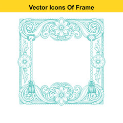 Rectangular Western Ornamental Frame with Longhorn Skull – Vintage Line Art Vector