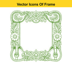 Rectangular Western Ornamental Frame with Longhorn Skull – Vintage Line Art Vector
