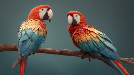Fototapeta premium Two colorful macaws perched on a branch