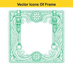 Rectangular Western Ornamental Frame with Longhorn Skull – Vintage Line Art Vector