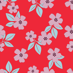 Trendy Floral pattern in the many kind of flowers. Tropical botanical Motifs scattered random. Seamless vector texture. For fashion prints. Printing with in hand drawn style on peach background